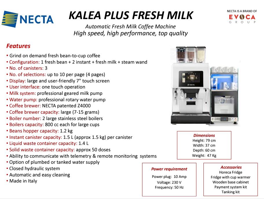 Necta Kalea Plus ES Coffee Machine - Brand New